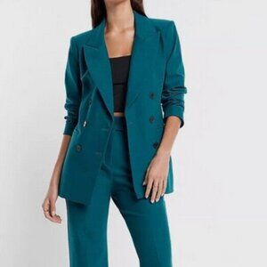 Express teal knit double breasteded suit jacket size L